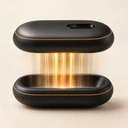 ThermoSnap rechargeable hand warmer in black, split into two magnetic halves with a warm glow between them