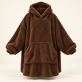CloudCozy oversized blanket hoodie in coffee brown double-sided fleece with large front pocket, front view