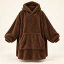 CloudCozy oversized blanket hoodie in coffee brown double-sided fleece with large front pocket, front view